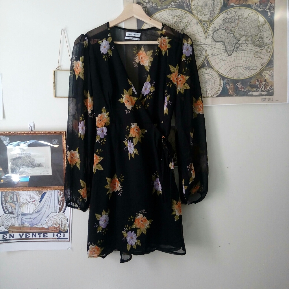 urban outfitters bleecker sheer sleeve wrap dress